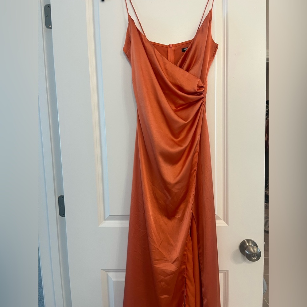 Nasty Gal Orange Asymmetrical Ruched Gown
